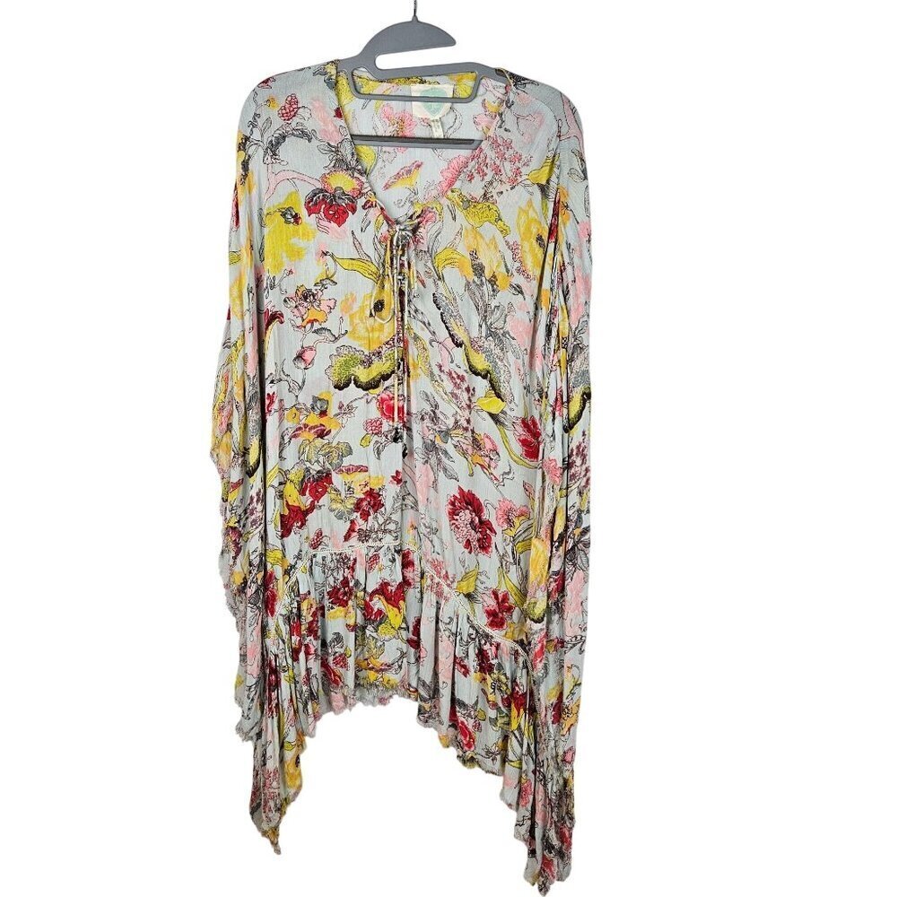 Z & L Floral Boho Tunic Caftan Top Dress‎ Coverup S or Medium Lightweight Green